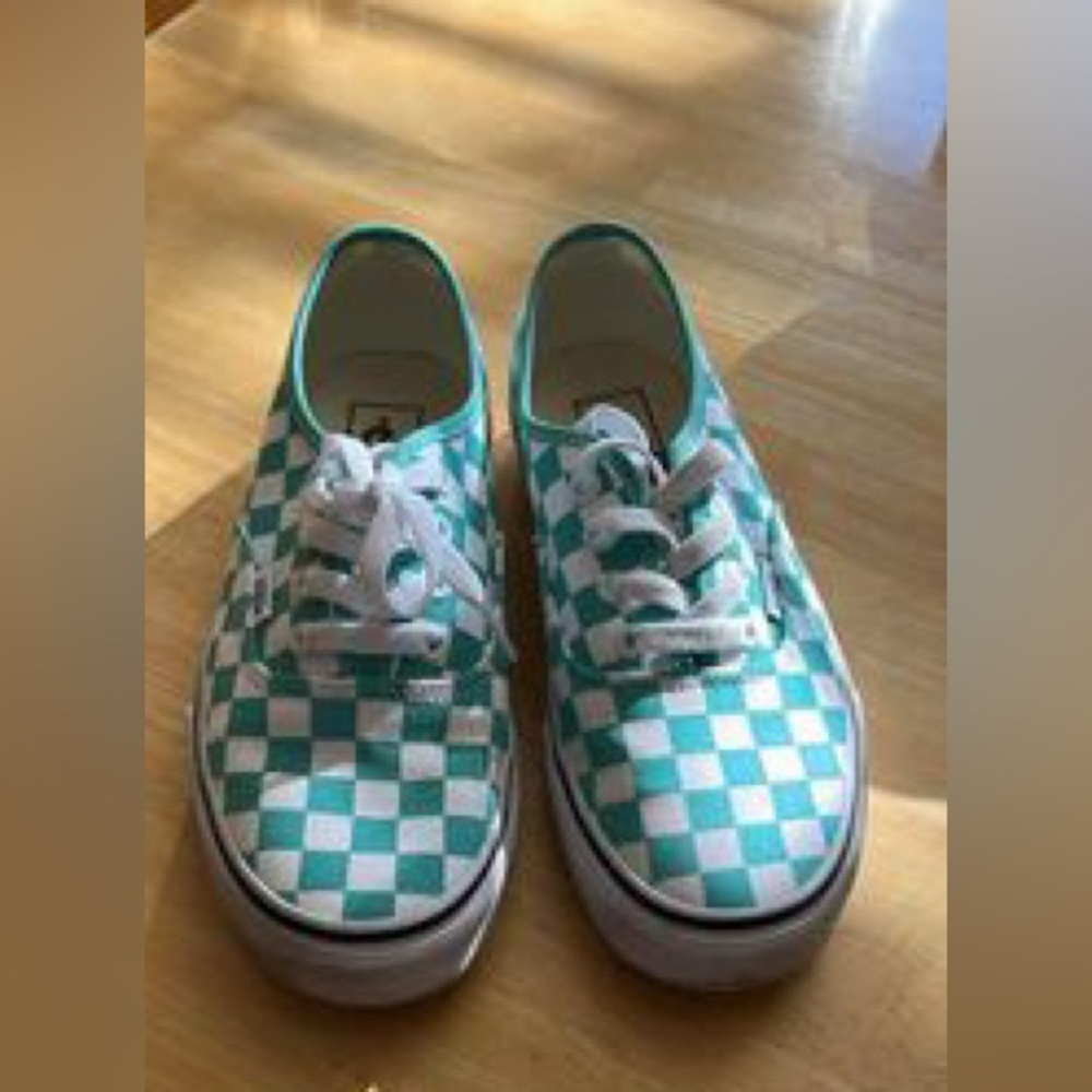 Turquoise checkered vans ￼